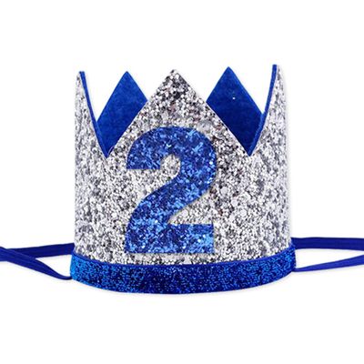 AULEGE Birthday Hat for Baby, 2nd Birthday Party Crown, Costume Headwear, Silver Blue 2, Fit for All Age