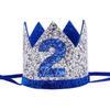 AULEGE Birthday Hat for Baby, 2nd Birthday Party Crown, Costume Headwear, Silver Blue 2, Fit for All Age view 1