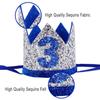 AULEGE Birthday Crown Glitter Tiara with 3rd Birthday Party Supplies for Baby Boy&Girl, Silver Blue view 2