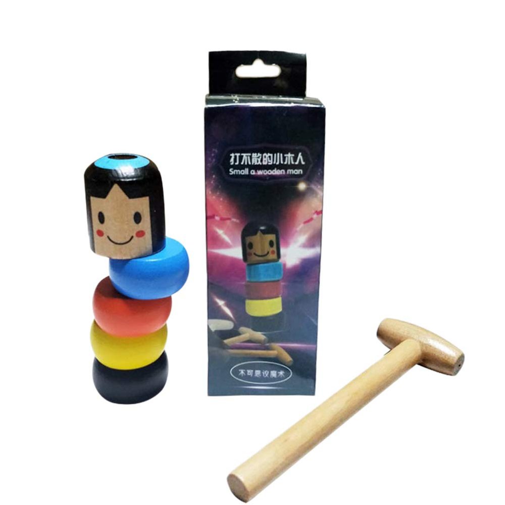 Mingkai Interesting Magic Toy,Little Wooden Man, Who Cant Beat, Little Unbreakable Wooden Man Magic Toy Stage Magic Props Fun Toy Gift