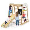 Costzon Indoor Playground, 8-in-1 Montessori Jungle Gym Beech Wood Climbing Toys for Toddlers w/Double-Sided Slide, Climbing Rock/Net, Indoor Playground Climber Playset for Kids 3+ Years (Natural) view 1