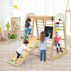 Costzon Indoor Playground, 8-in-1 Montessori Jungle Gym Beech Wood Climbing Toys for Toddlers w/Double-Sided Slide, Climbing Rock/Net, Indoor Playground Climber Playset for Kids 3+ Years (Natural) view 4