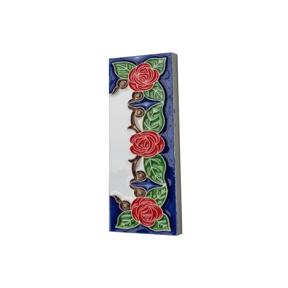 15cm x 4.8cm Hand-painted Italian Red Rose Ceramic House End Tiles (2 End Set)