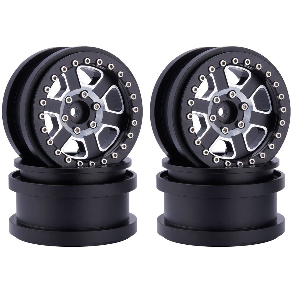 DJX 4PCS 2.9 Beadlock Wheel Rim Set for 1/6 RC Crawler Car Axial SCX6 JLU Wrangler (Black)