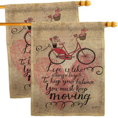 Angeleno Heritage Must Keep Moving Burlap House Flag 2 pcs Pack Sports Cycling Ride Bicycle Bike Velo Entertainment Activity Physical Decoration Banner Small Garden Yard Gift Double-Sided, Made In USA