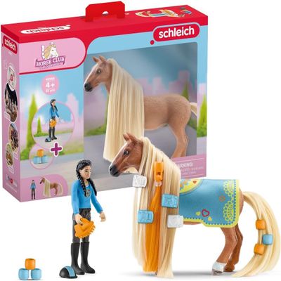 Schleich Horse Club Sofia's Beauties 18-Piece Horse Beauty Set - Horse Rider Kim and Horse Figurine with Brushable Styling Hair Plus Bead and Clip Accessories, Gift for Boys and Girls Ages 5 and up