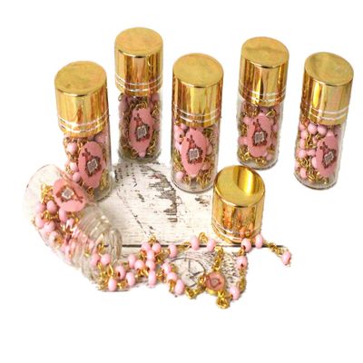 12pcs Gold Pink Bible Girl Rosary in Glass Jar Bottle Scented Beads Beaded Rosary Silver Catholic Crucifix Necklace lot of 12
