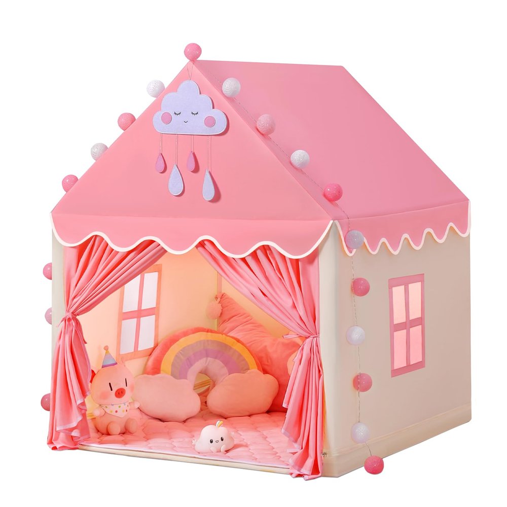 Kids Play Tent with Mat for Girls Large Fairy Playhouse for Kids Princess Castle Tent Gift Toys for Girl Toddler Children Play House (Tent with Mat)