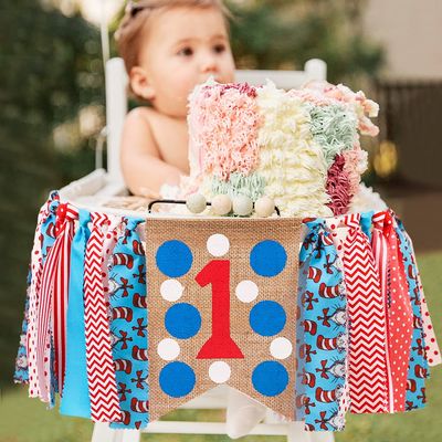 YESSWL Dr. Seuss Themed 1st Birthday Banner, Multi-colored Letter Print, 80IN x 7.87IN, Perfect for Highchair, Wall Mount or Photo Booth Props