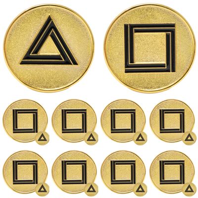 Chillkat Squid TV Show Games, Gold Plated Metal Commemorative Coins, 10 Units, Square and Triangle