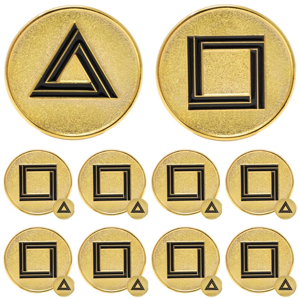 Chillkat Squid TV Show Games, Gold Plated Metal Commemorative Coins, 10 Units, Square and Triangle