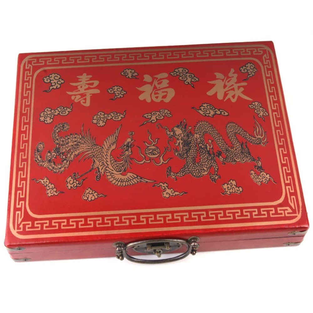 SHATONG Chinese Majong Set,146pcs Mahjong Game Set,2pcs Dice & Antique Leather Box for Travel Party Family Leisure Time