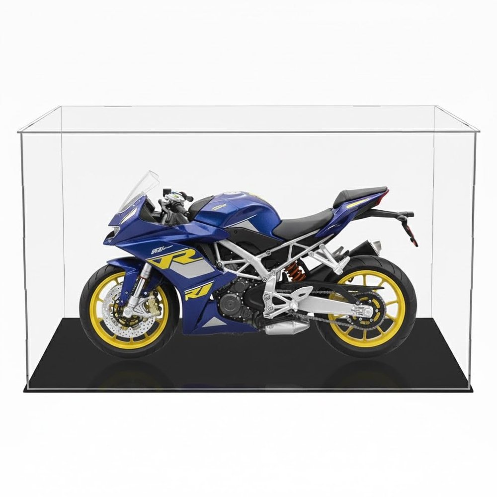Clear Acrylic Display Case,Self-Assembly Display Box with Black Acrylic Base,Countertop Box Cube Organizer Stand Riser Dustproof Protection Showcase for Figures Toys Collectibles (11.8x7.9x9.8 inch)