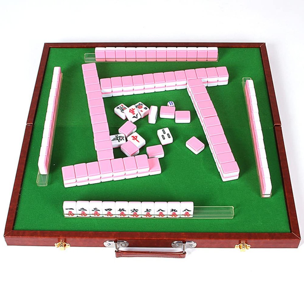 SHATONG Small Travel Mahjong Set,144 Tiles Mini Chinese Mahjong Set with Storage Bag,Tablecloth & 2 Dice,Entertainment Gift