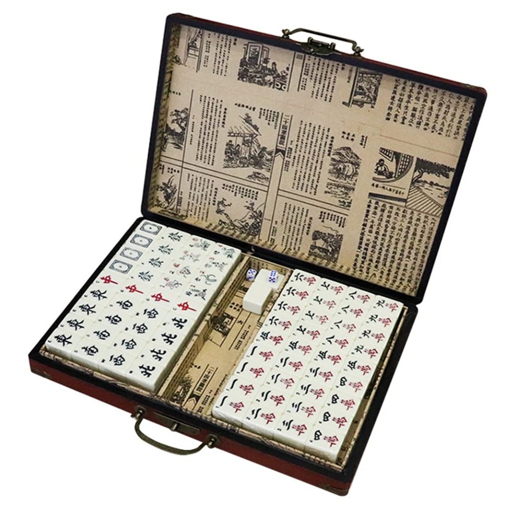 SHATONG Chinese Mahjong Mah Jong Game Set 144 Tile Board Game Entertainment for Travel Party Family Game Gift