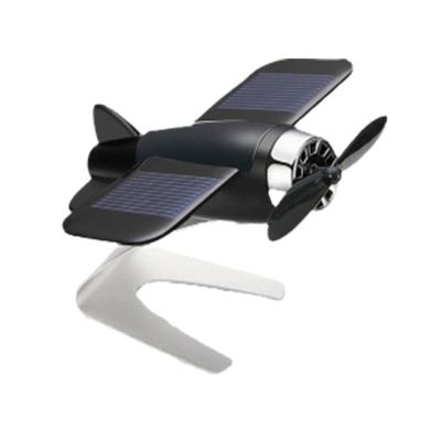 1Pcs Airplane Decorate Solar Powered Aircraft Model Car Dashboard Rotatefor Indoor and Car Interior Office (Black)