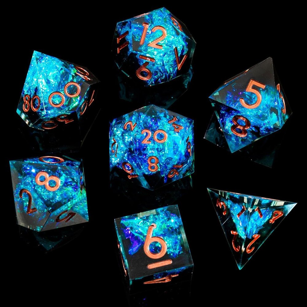 Sharp Edge DND Dice Set Handmade 7 Accessories Dice for Dungeons and Dragons TTRPG Games, Multi-Sided RPG Polyhedral Resin Sharp Edge Dice Roleplaying Games