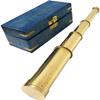 Nautical Handheld Solid Brass Telescope Blue Wooden Box Pirate Spyglass Sailor Scope Antique - Telescope view 1