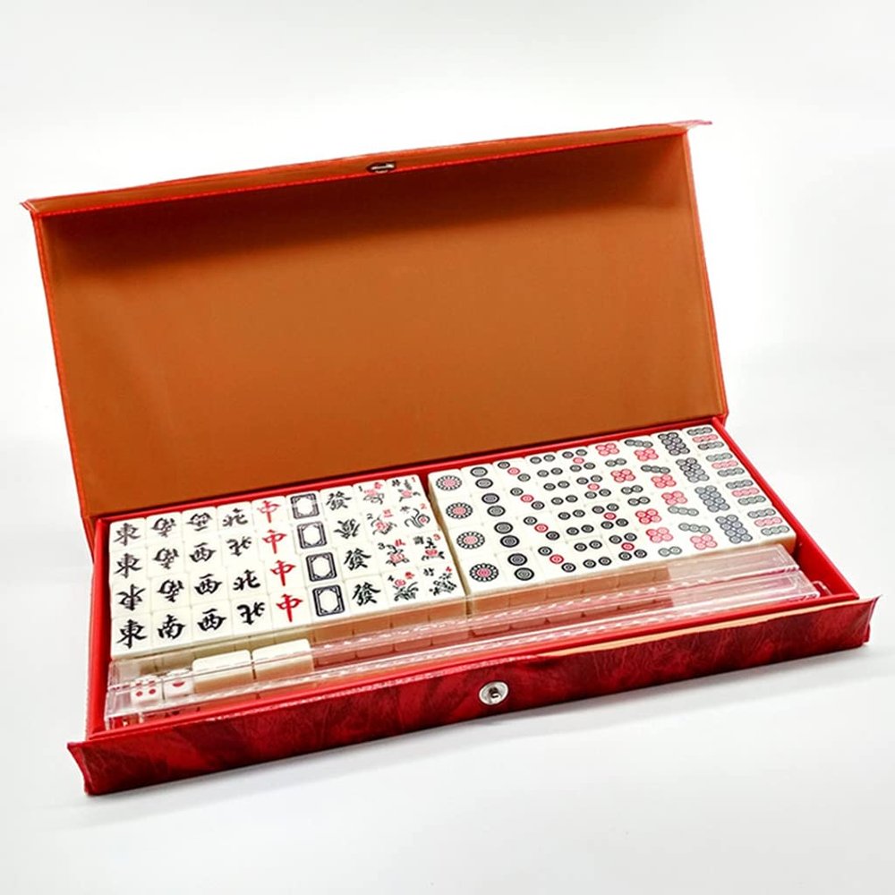 SHATONG Chinese Mahjong Tile Games Set Board Game with 144 Tiles Game Set with 2 Dice and 4 Card Ruler for Adults,Kids,Boys and Girls