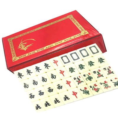 SHATONG Portable Mini Travel Mahjong with Leather Box 144 Melamine Tiles Chinese Mahjong 2 Dice,Portable Size and Light-Weight,Entertainment Gift