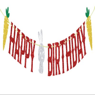 Bunny Happy Birthday Banner,Easter Bunny Birthday Party Decor,Hello Spring Rabbit Easter's Day Baby Shower Party Decoration Supplies Red