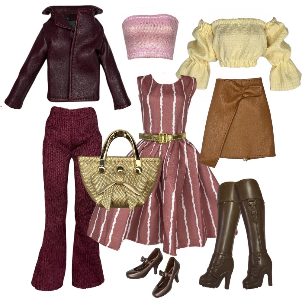 Eledoll 11.5 inch Doll Clothes Lot Deluxe Fashion Pack Burgundy Sweetie Set for 12" Doll