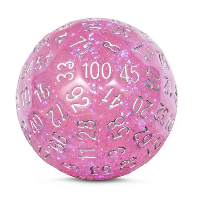 DNDND D100 Die with Pink Chameleon Powder Inside with Translucent Pouch for D&D Dungeon and Dragons