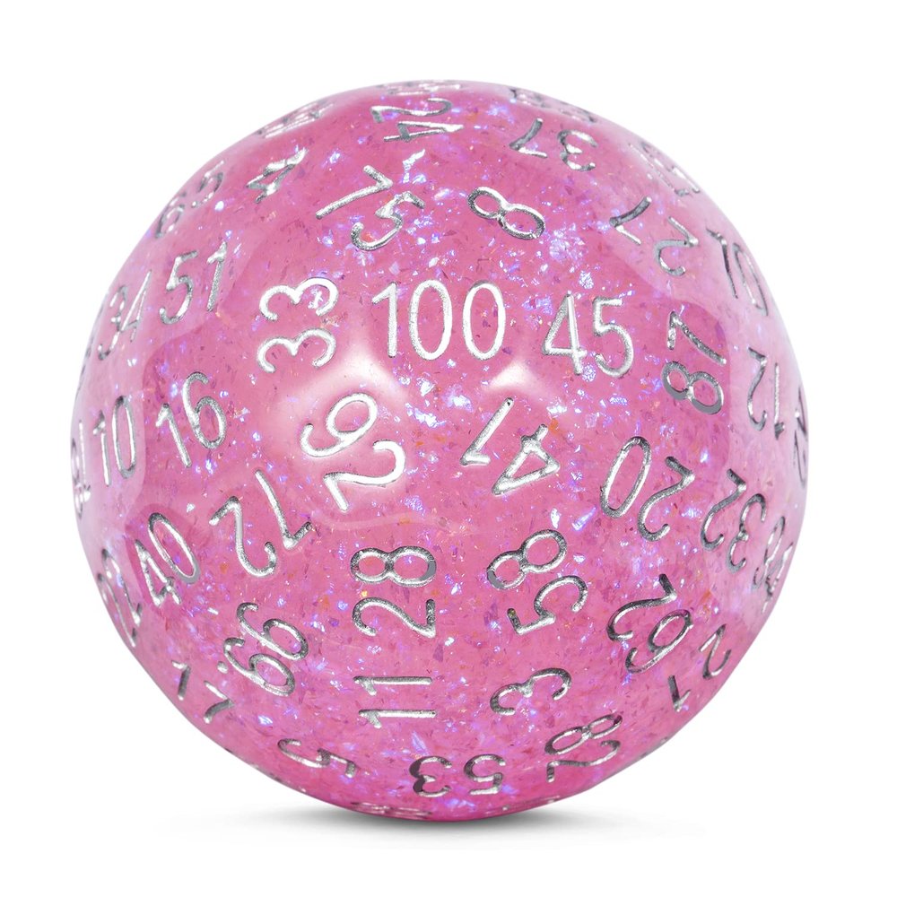 DNDND D100 Die with Pink Chameleon Powder Inside with Translucent Pouch for D&D Dungeon and Dragons