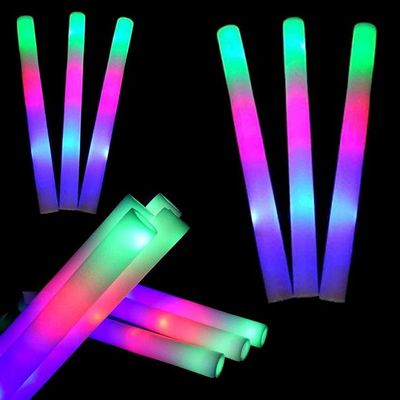 50 LED Foam Sticks Bulk 18 Inch - Multi Color with 3 Flashing Modes - Glow in The Dark Party Supplies