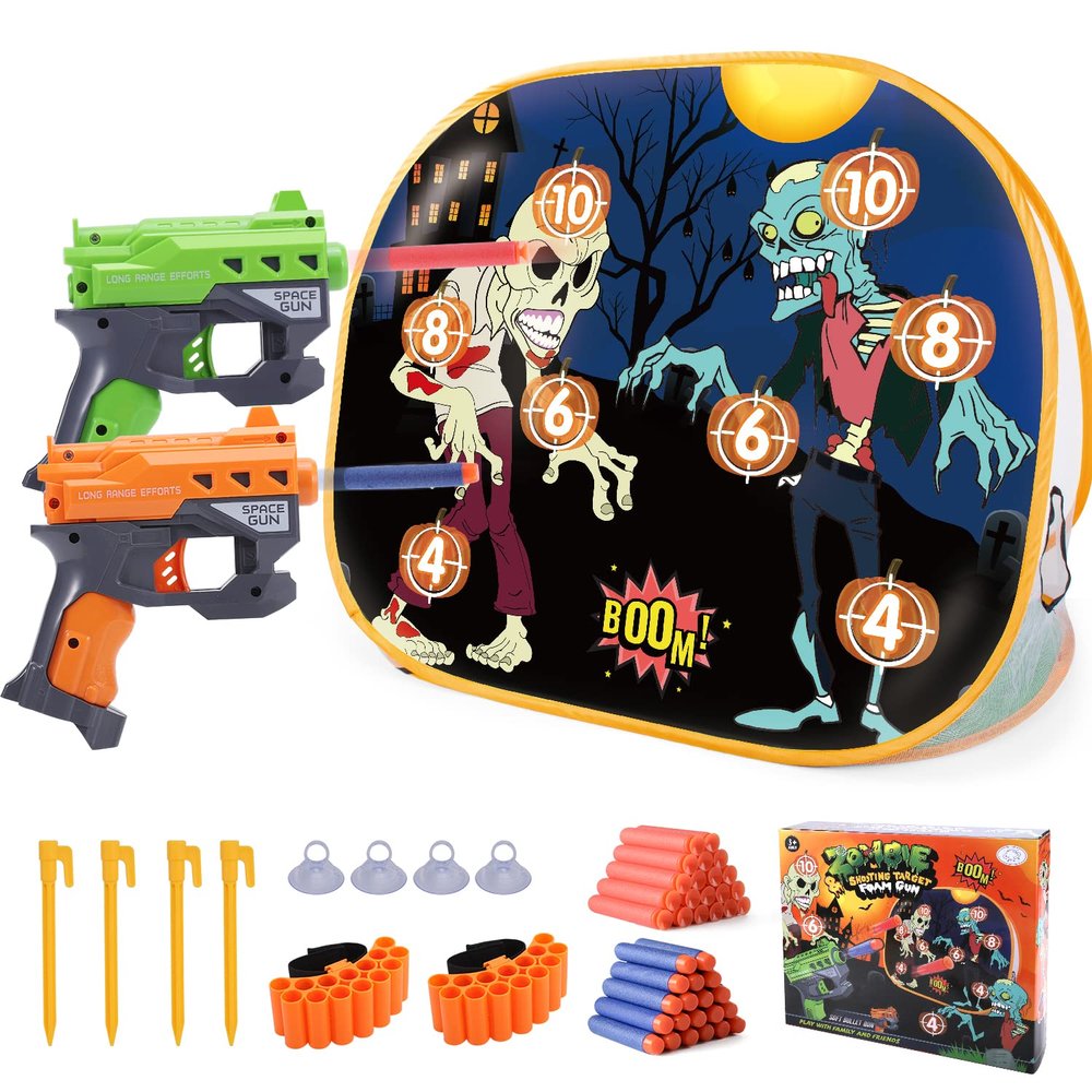 BananMelonBM Zombie Shooting Game Practice Target Toys Foam Blaster Setswith 2 Foam Dart Blasters 40 Foam DartsHalloween Indoor Activity Game for KidsCompatible with Nerf Guns