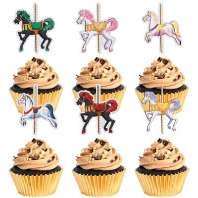 MEFENG Carousel Horses Cupcake Toppers-Horse for Fairy Tale Theme Little Girl Cake Decor for Baby Shower or Birthday Party Decorations- Valentine's Day wedding Gift Classic Kids Girls Gift Toy.18PCS