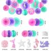 Hombae Mermaid Birthday Decorations, Little Mermaid Party Supplies with Pink Teal Purple Paper Fans, Pom Poms, Balloons, Fringe Curtains, Cake Topper, Sash view 2