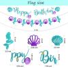 Hombae Mermaid Birthday Decorations, Little Mermaid Party Supplies with Pink Teal Purple Paper Fans, Pom Poms, Balloons, Fringe Curtains, Cake Topper, Sash view 3