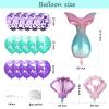 Hombae Mermaid Birthday Decorations, Little Mermaid Party Supplies with Pink Teal Purple Paper Fans, Pom Poms, Balloons, Fringe Curtains, Cake Topper, Sash view 4