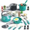 Bruvoalon 32Pcs Kids Play Kitchen Toys Set, Toddlers Pretend Cooking Playset Acccessories with Pots Pans, Utensils Cookware, Foods, Canned Veges, Learning Gift for Kids Girls Boys (Green) view 1