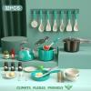 Bruvoalon 32Pcs Kids Play Kitchen Toys Set, Toddlers Pretend Cooking Playset Acccessories with Pots Pans, Utensils Cookware, Foods, Canned Veges, Learning Gift for Kids Girls Boys (Green) view 2