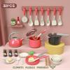 Bruvoalon 32Pcs Kids Play Kitchen Toys Set, Toddlers Pretend Cooking Playset Acccessories with Pots Pans, Utensils Cookware, Foods, Canned Veges, Learning Gift for Kids Girls Boys (Red) view 2