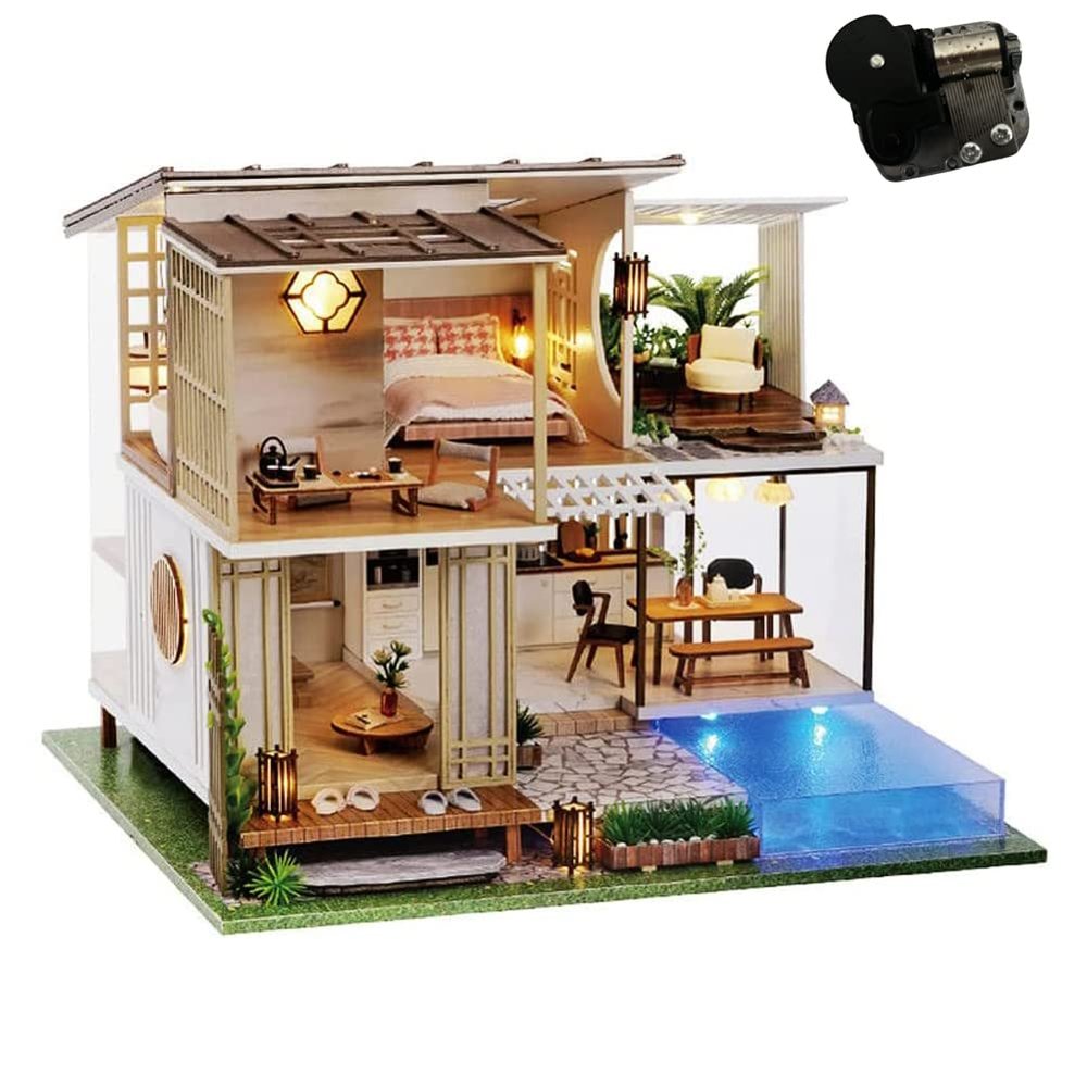 Montidey DIY Miniature Dollhouse Furniture Kit,Large Garden Villa Wooden Doll House with Music Movement Creative Room for Valentine's Day Gift (Elegant and Quiet)