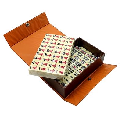 SHATONG Mini Mahjong 144 Tiles Chinese Mahjong with 2 Dice Portable Leather Box Travel Mahjong Travel Entertainment Mahjong for Adults,Families and Kids Ages 8 and Up