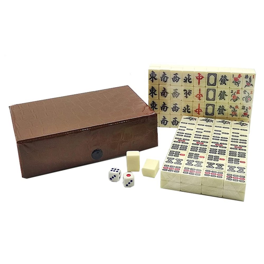 SHATONG Mini Mahjong Chinese Mahjong 144 Tiles Mahjong Set with 2 Dice and 2 Spare Tiles,Portable Travel Majhong Games Set for Home Party Family(Size:201410mm)