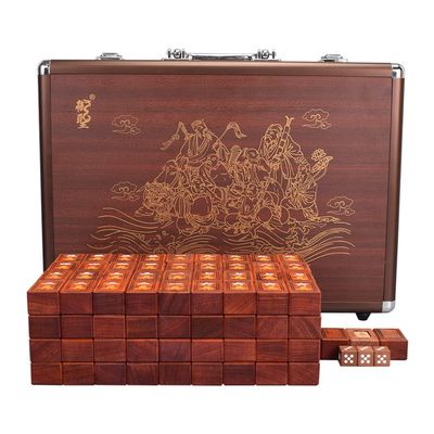 SHATONG Chinese Mahjong Board Game Pterocarpus Indicus 144 Tiles Mah Jong with Ornate Storage Case Game Set Beautiful Gift Suitable for Collection