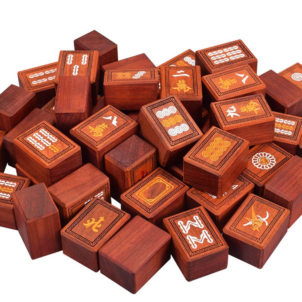 SHATONG Chinese Mahjong 144 Tiles Game Set,pterocarpus Indicus,Mahjong Teaching Books,Wind Indicator,3 Dice and Mahjong Mat,for Chinese Style Game Play