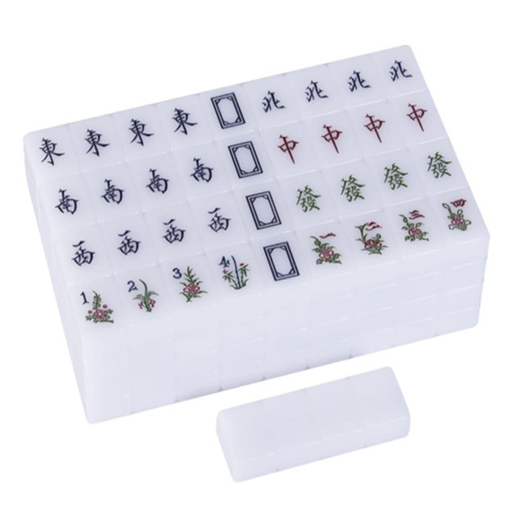 SHATONG Chinese Mahjong Set 144 Acrylic Material Tiles,4 Spare Tiles, 3 Dice and a Wind Indicator,Chinese Mahjong Complete Game Set with Mahjong Mat ANG Storage Case