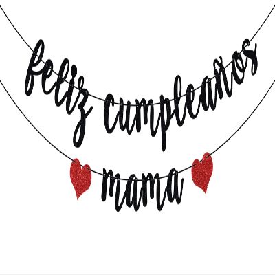 Black Glitter Feliz Cumpleaos Mam Banner - Fiesta Theme Party Decorations - Happy Mother's Day, Mom Birthday Party Decorations
