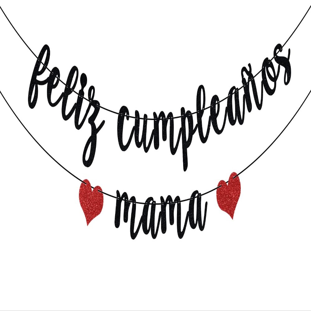 Black Glitter Feliz Cumpleaos Mam Banner - Fiesta Theme Party Decorations - Happy Mother's Day, Mom Birthday Party Decorations