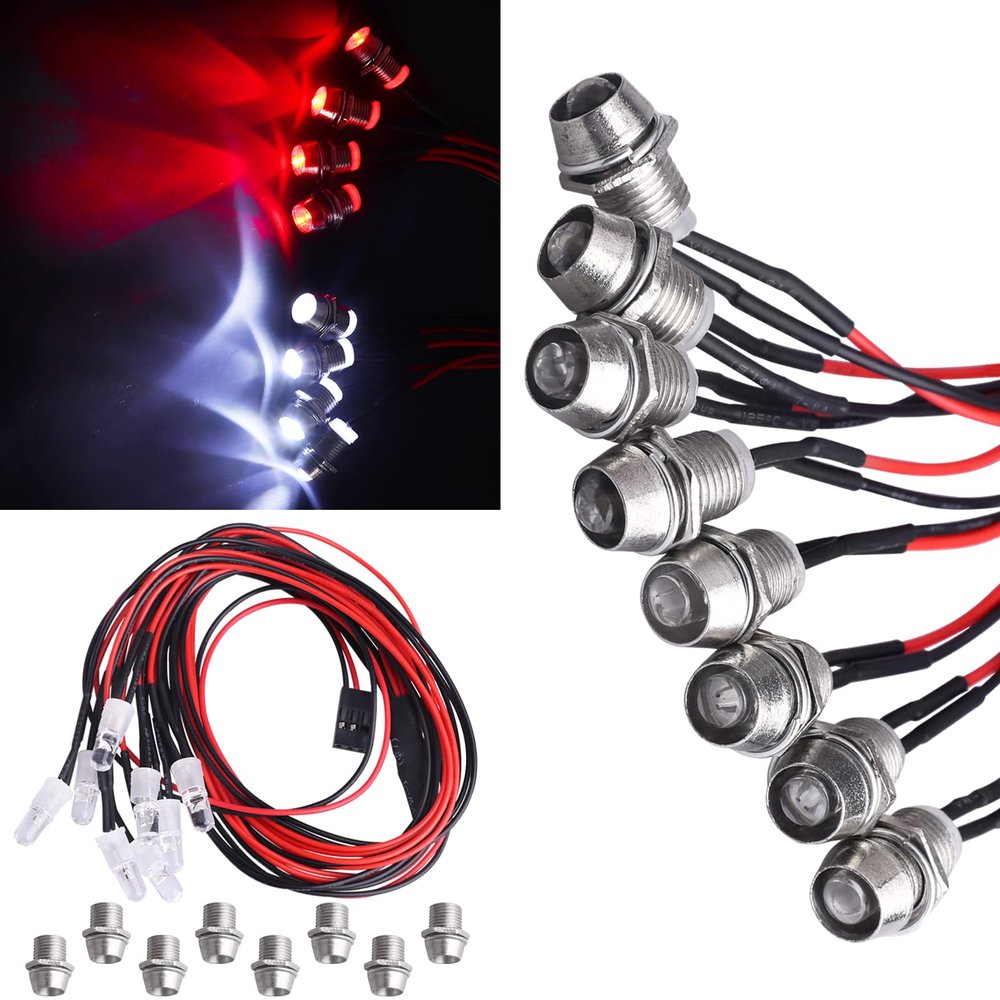 GoHobby RC Car Lights 8LEDs Headlights Taillight Kit for Traxxas Arrma HSP Tamiya Redcat RC4WD Axial SCX10 RC Car Truck Crawler Drift On Road Touring Cars (4 Red +4 White)