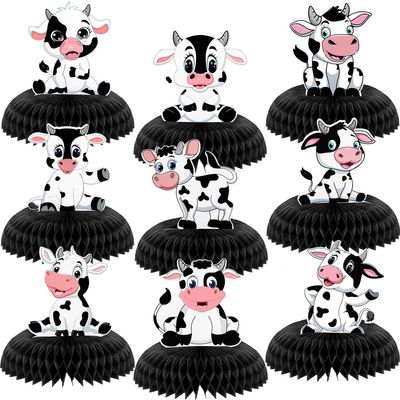 9 Pcs Cow Print Honeycomb Centerpieces Cow Theme Party Honeycomb Table Topper Farm Animal Baby Shower Decorations for Kids Birthday Western Party Favors