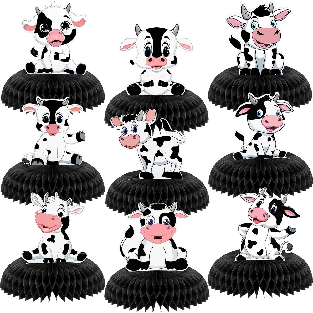 9 Pcs Cow Print Honeycomb Centerpieces Cow Theme Party Honeycomb Table Topper Farm Animal Baby Shower Decorations for Kids Birthday Western Party Favors