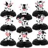 9 Pcs Cow Print Honeycomb Centerpieces Cow Theme Party Honeycomb Table Topper Farm Animal Baby Shower Decorations for Kids Birthday Western Party Favors view 1