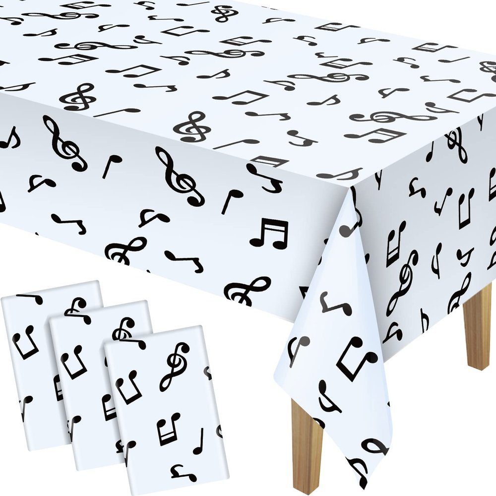 108 x 54 Inch Musical Notes Tablecover Musical Plastic Tablecloth Disposable Table Cover Notes Theme Birthday Party Decoration Supplies(3 Pieces)